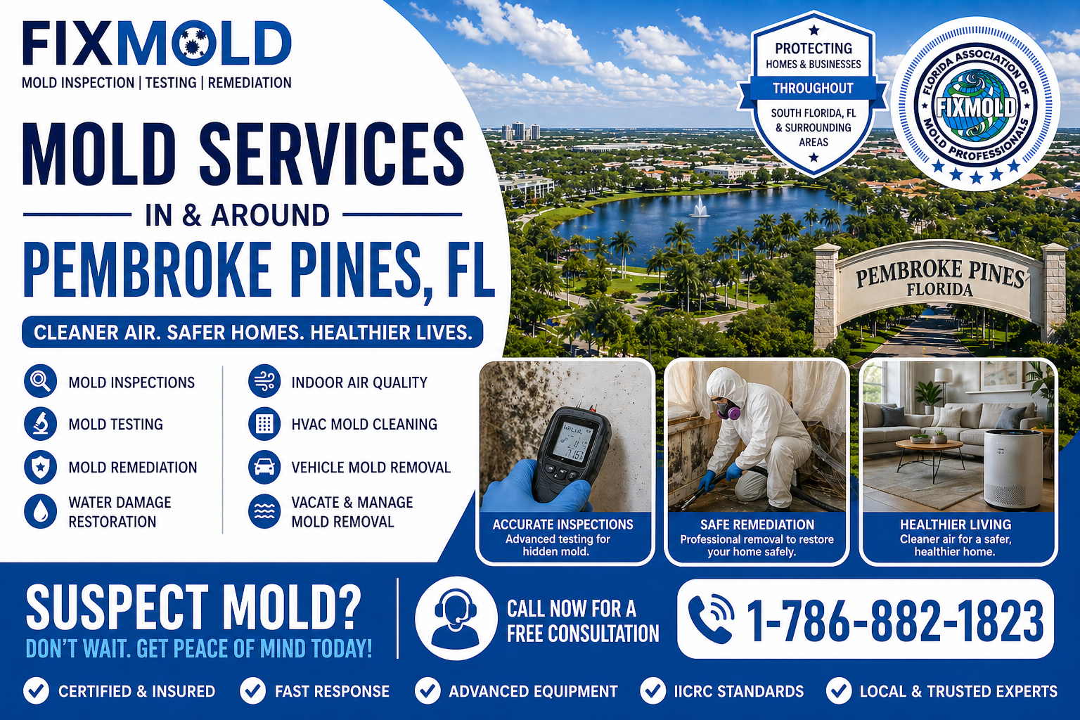 FixMold mold inspection, testing, and remediation services in Pembroke Pines, FL for healthier indoor air.