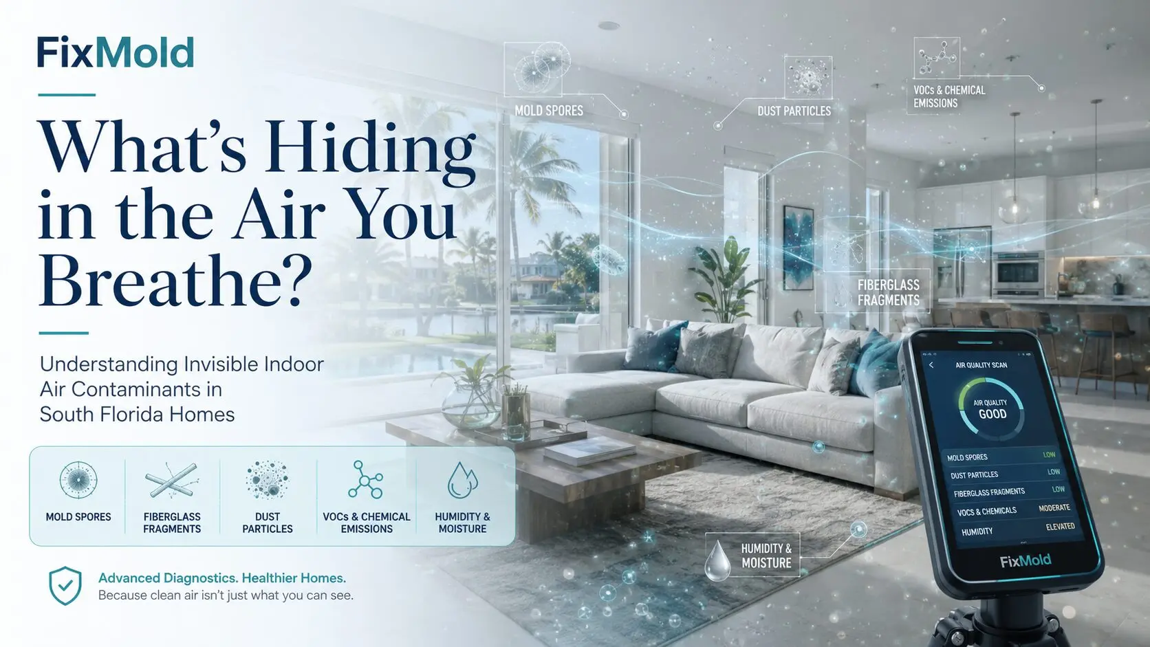 FixMold indoor air quality testing detecting hidden mold spores, dust, and airborne contaminants in South Florida homes